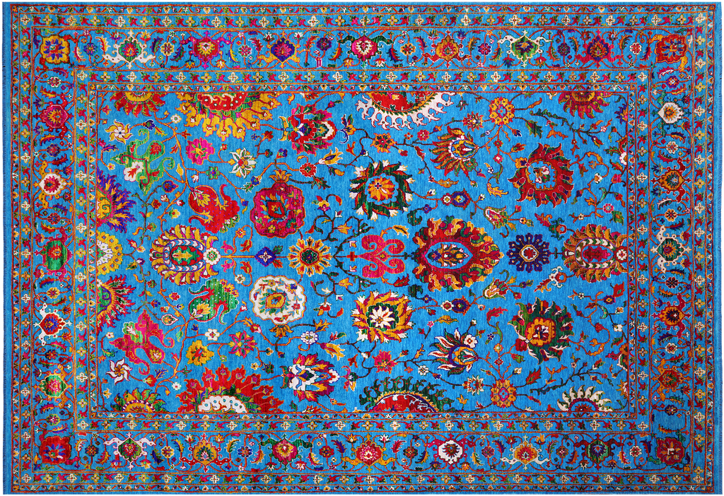 Blue 10' 0" X 14' 6" Persian Tabriz Wool & Silk Hand-Knotted Rug - Q24171