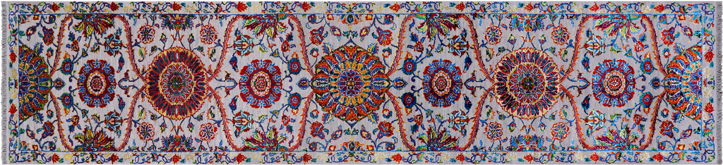 Grey 2' 7" X 11' 10" Persian Tabriz Handmade Wool & Silk Runner Rug - Q24172
