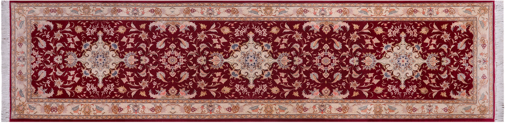 2' 9" X 11' 0" Wool & Silk Persian Tabriz Handmade Runner Rug - Q24178