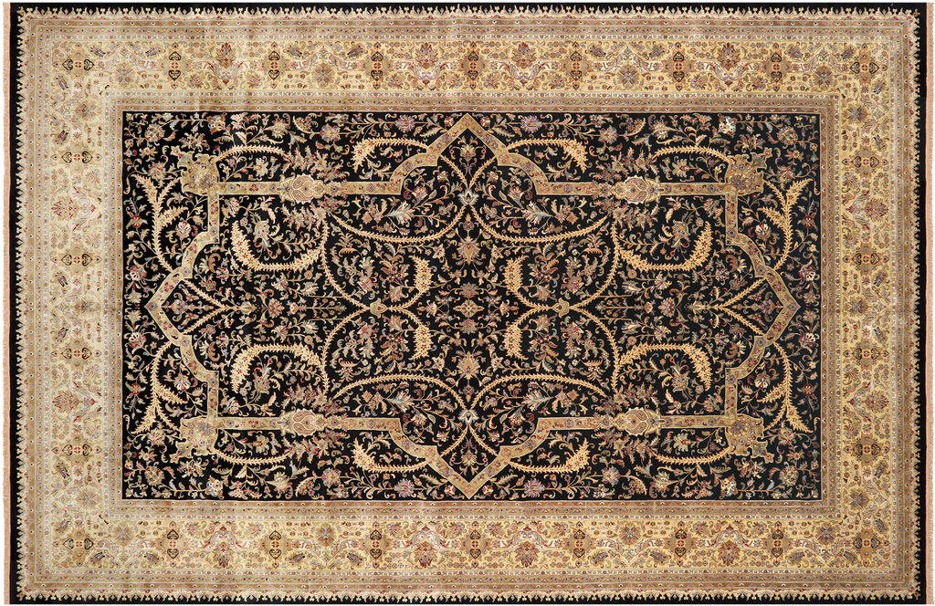Black 11' 9" X 18' 1" Persian Tabriz Handmade Wool Rug - Q24180