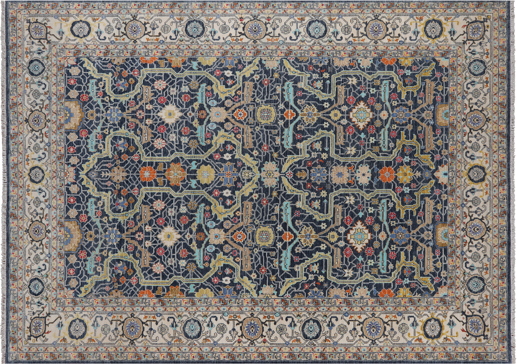 Navy Blue 10' 0" X 14' 0" Persian Heriz Serapi Hand-Knotted Wool Rug - Q24181
