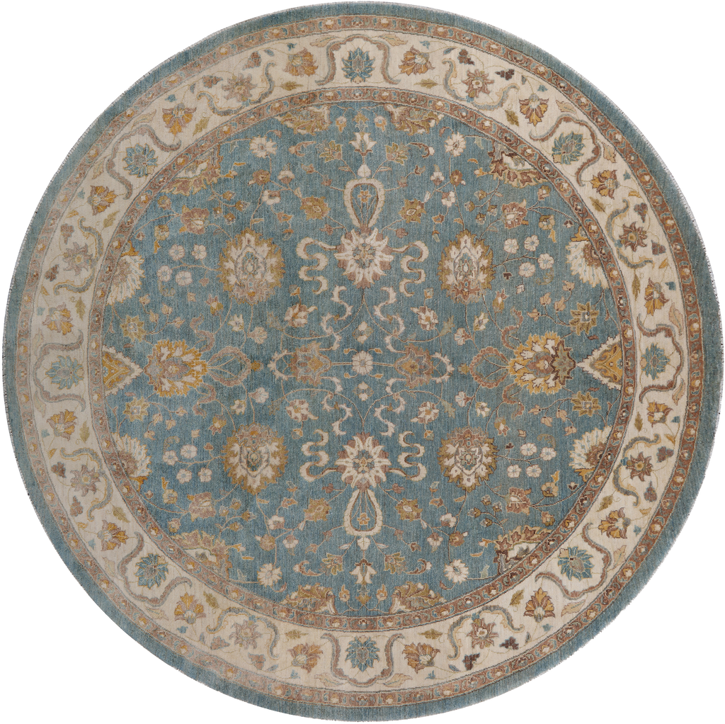 Blue 10' Round Peshawar Hand-Knotted Wool Rug - Q24183