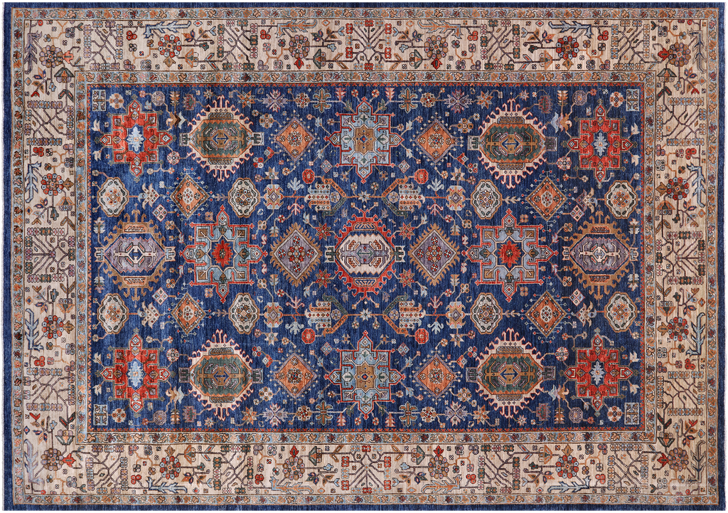 Blue 9' 10" X 13' 9" Persian Heriz Serapi Hand-Knotted Wool Rug - Q24185
