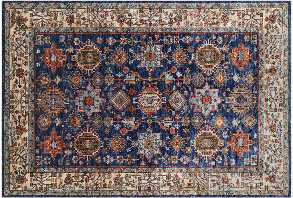 Blue 6' 0" X 8' 10" Persian Heriz Serapi Handmade Wool Rug - Q24188