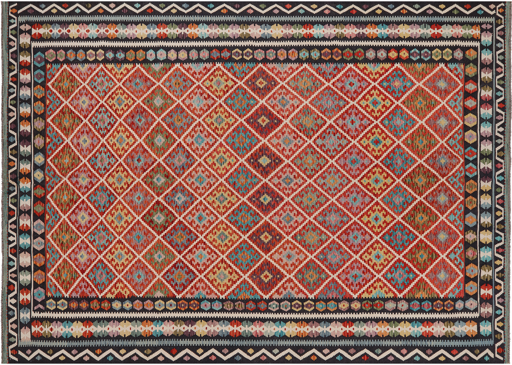 SUPER SALE 8' 4" X 11' 6" Reversible Kilim Flat Weave Wool On Wool Rug - Q24189