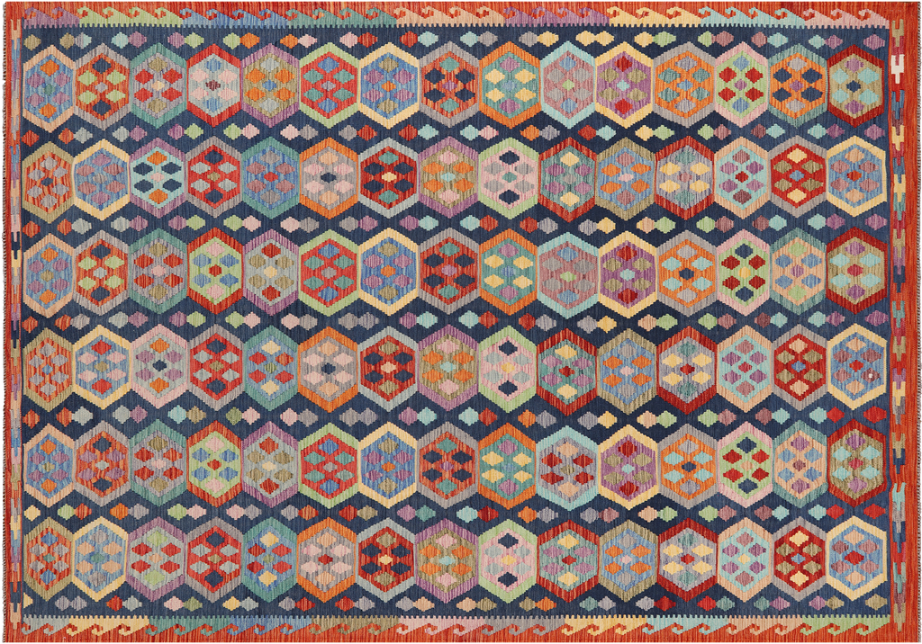 SUPER SALE 8' 2" X 11' 5" Reversible Kilim Flat Weave Wool On Wool Rug - Q24190
