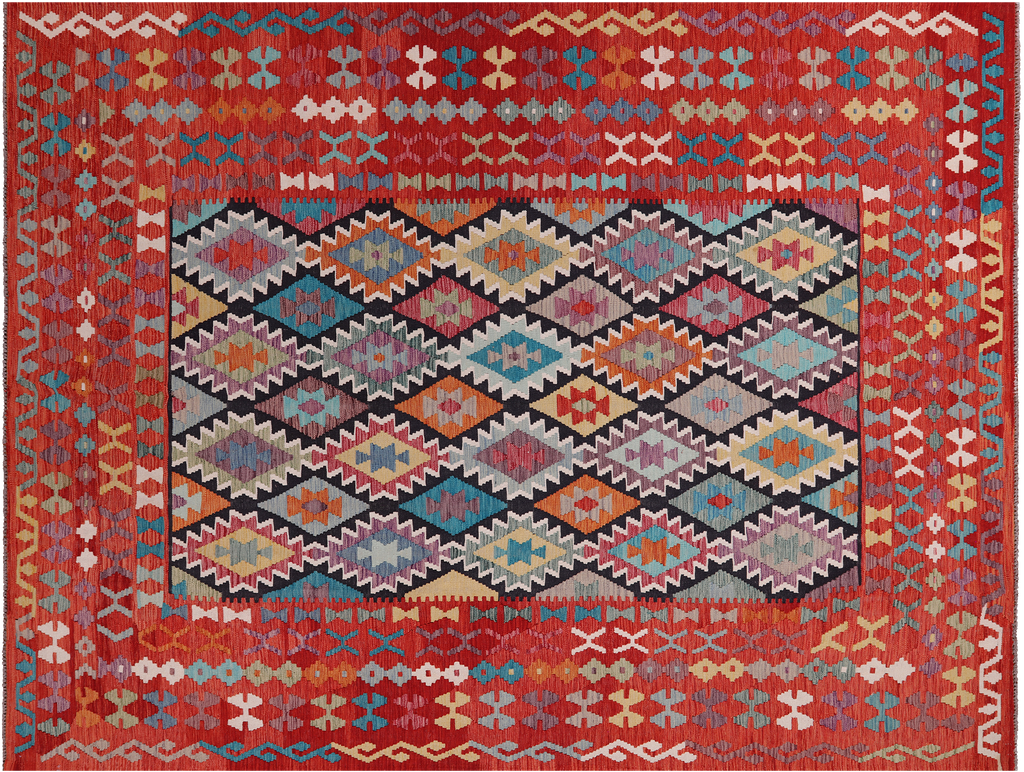 SUPER SALE 8' 6" X 11' 1" Reversible Kilim Flat Weave Wool On Wool Rug - Q24191