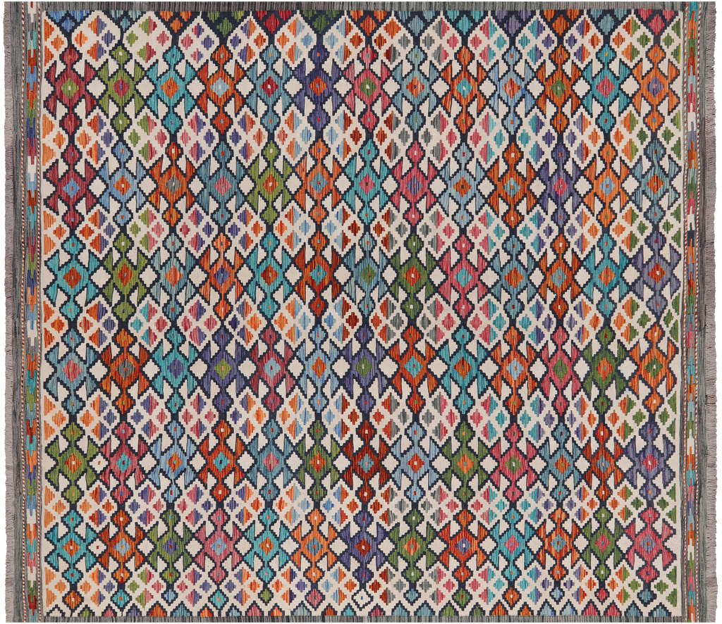SUPER SALE 8' 3" X 9' 5" Reversible Kilim Flat Weave Wool On Wool Rug - Q24192
