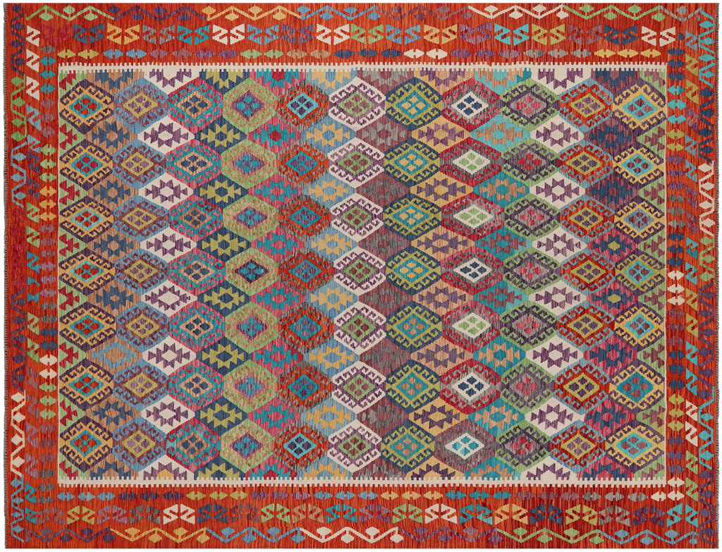 SUPER SALE 8' 10" X 11' 7" Reversible Kilim Flat Weave Wool On Wool Rug - Q24193