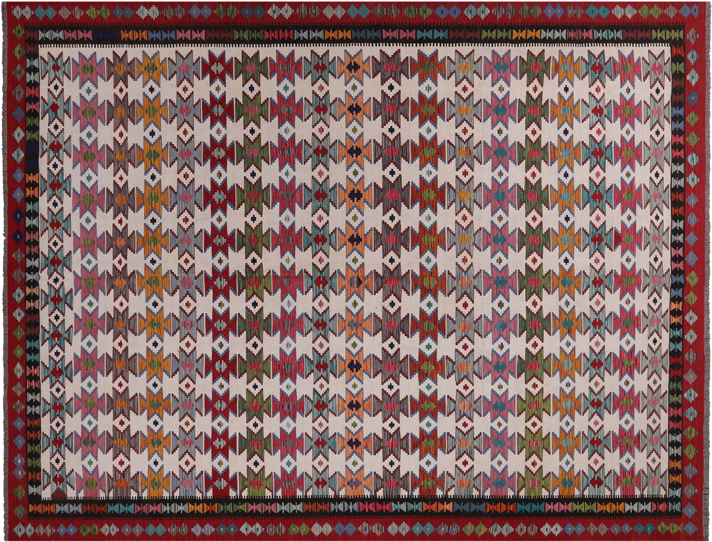 SUPER SALE 9' 10" X 12' 9" Reversible Kilim Flat Weave Wool On Wool Rug - Q24194