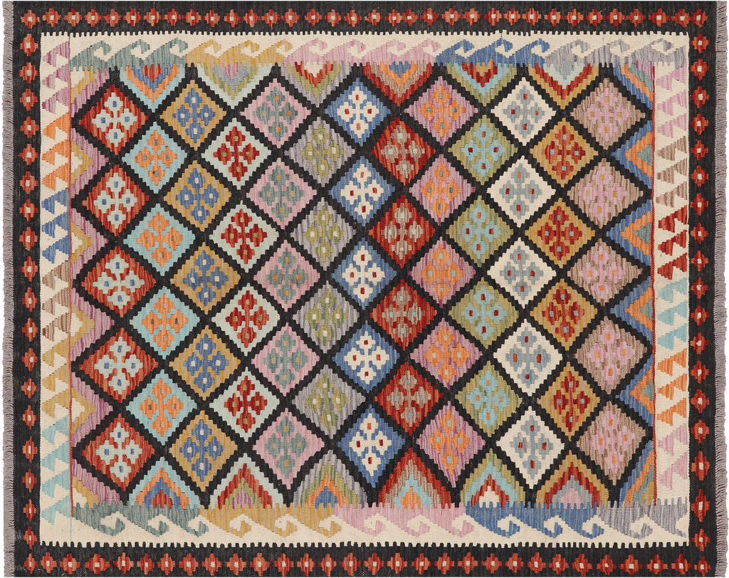 SUPER SALE 5' 4" X 6' 4" Reversible Kilim Flat Weave Wool On Wool Rug - Q24196