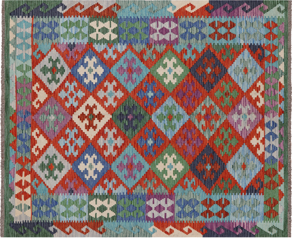 SUPER SALE 5' 4" X 6' 5" Reversible Kilim Flat Weave Wool On Wool Rug - Q24197