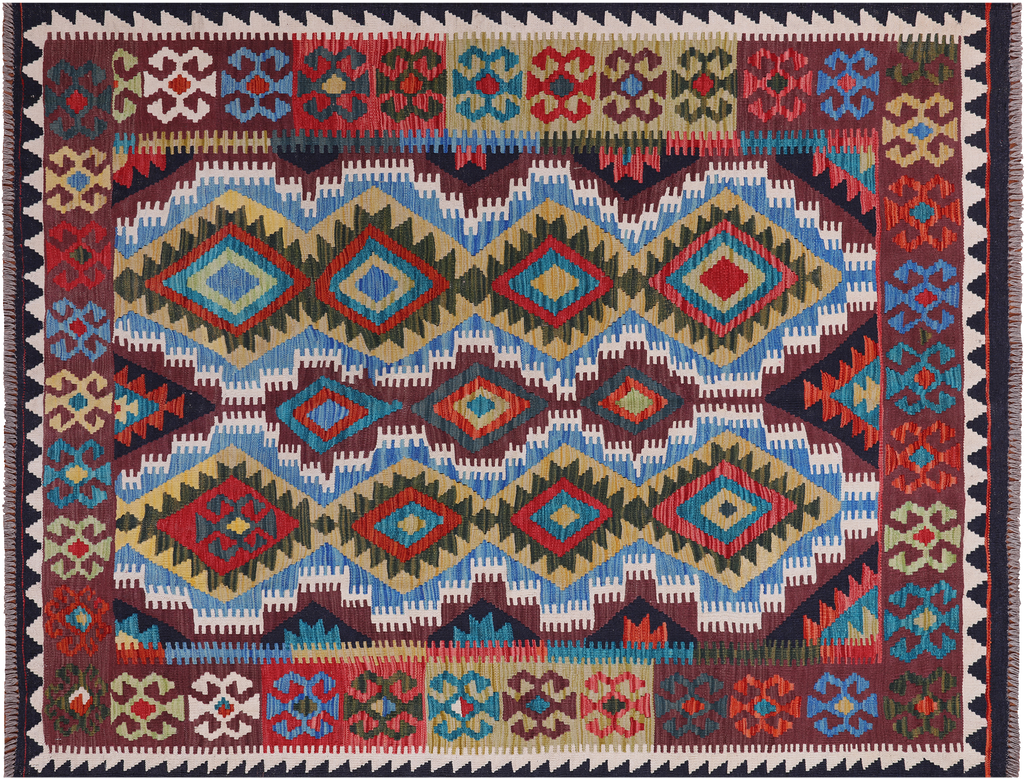 SUPER SALE 5' 4" X 6' 10" Reversible Kilim Flat Weave Wool On Wool Rug - Q24199