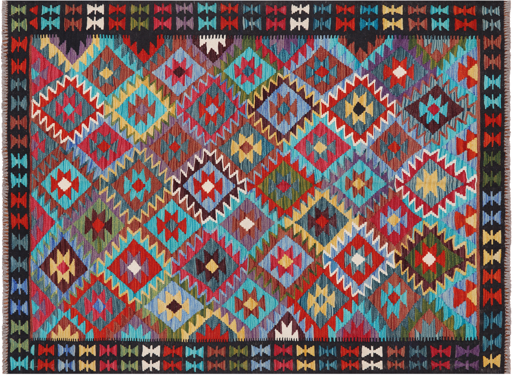 SUPER SALE 4' 9" X 6' 6" Reversible Kilim Flat Weave Wool On Wool Rug - Q24200