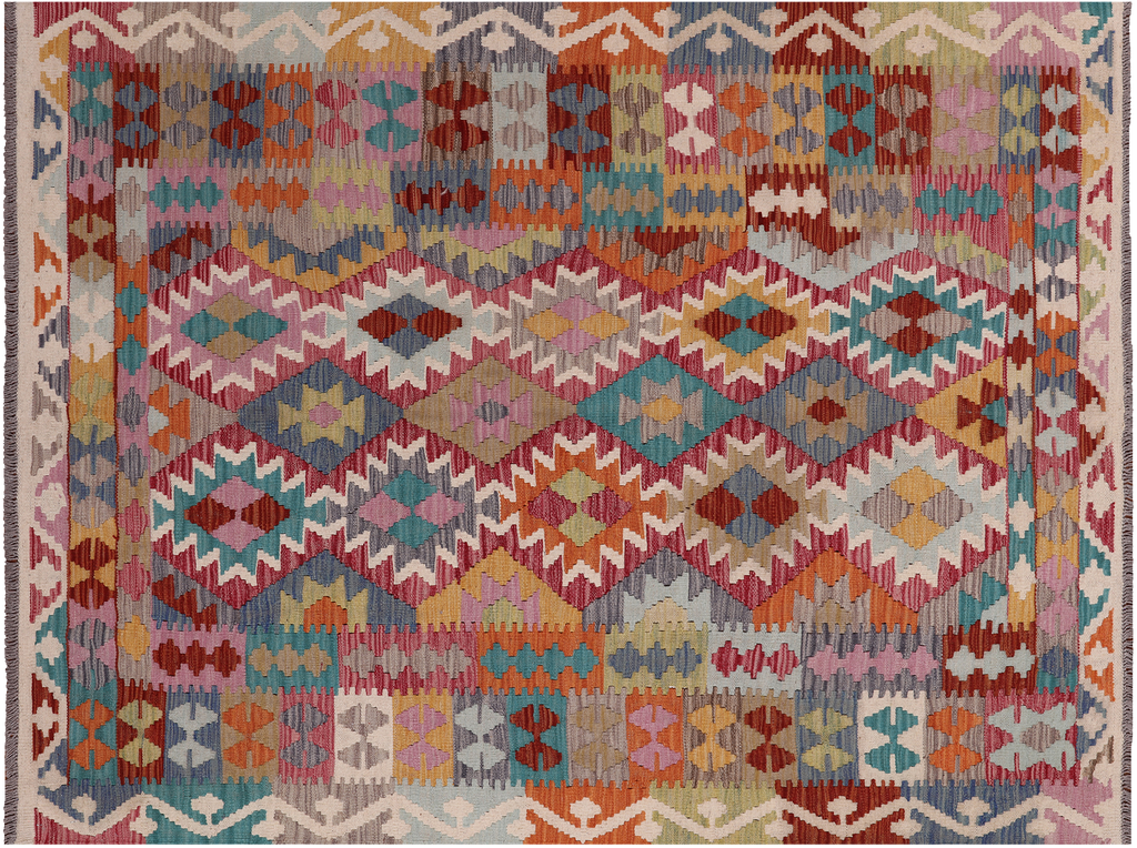 SUPER SALE 5' 1" X 6' 7" Reversible Kilim Flat Weave Wool On Wool Rug - Q24202