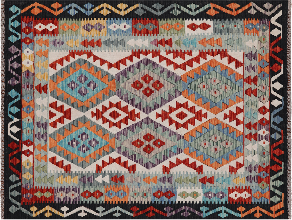 SUPER SALE 5' 0" X 6' 4" Reversible Kilim Flat Weave Wool On Wool Rug - Q24203