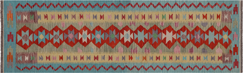 SUPER SALE 3' 0" X 9' 3" Reversible Kilim Flat Weave Wool On Wool Runner Rug - Q24205