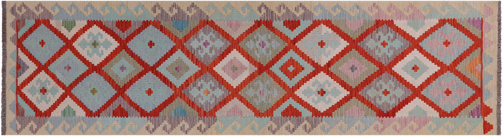 SUPER SALE 2' 10" X 9' 10" Runner Reversible Kilim Flat Weave Wool On Wool Rug - Q24207