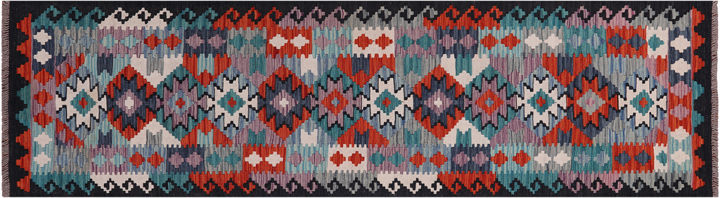 SUPER SALE 2' 8" X 9' 7" Runner Reversible Kilim Flat Weave Wool On Wool Rug - Q24208
