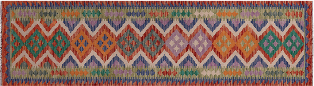 SUPER SALE 2' 7" X 9' 7" Reversible Kilim Flat Weave Wool On Wool Runner Rug - Q24209