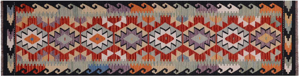 SUPER SALE 2' 7" X 10' 0" Reversible Kilim Flat Weave Wool On Wool Runner Rug - Q24210