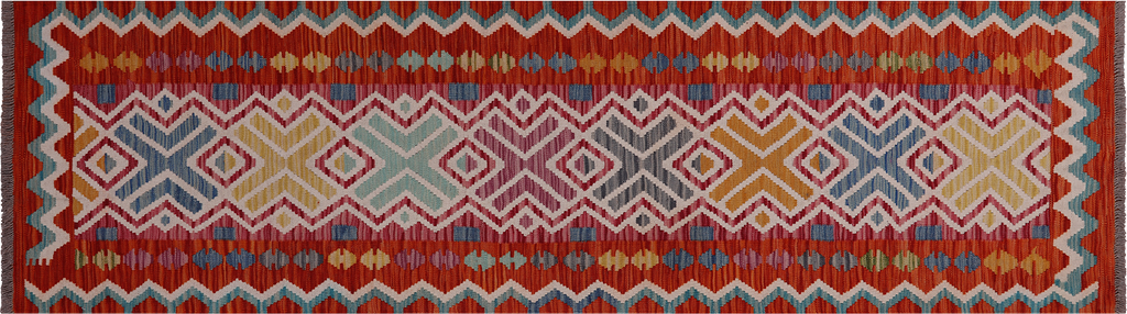 SUPER SALE 2' 8" X 9' 7" Runner Reversible Kilim Flat Weave Wool On Wool Rug - Q24212