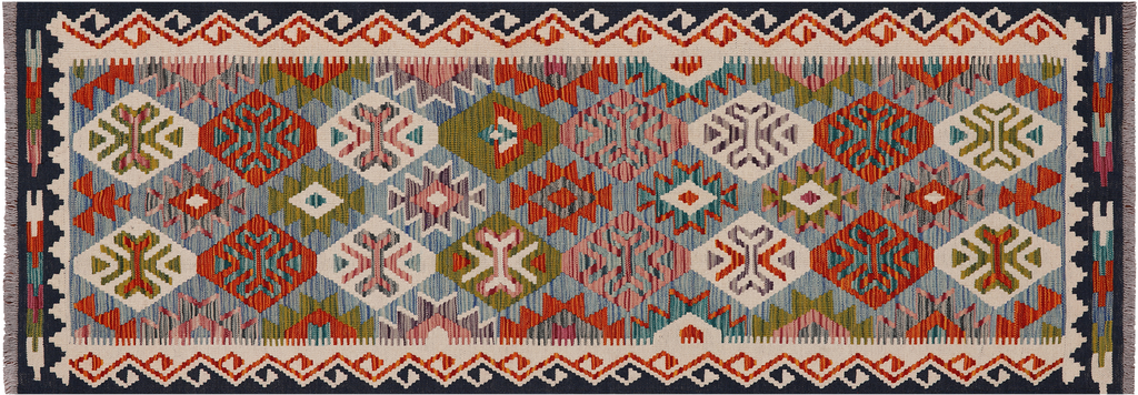 SUPER SALE 2' 8" X 7' 7" Runner Reversible Kilim Flat Weave Wool On Wool Rug - Q24215