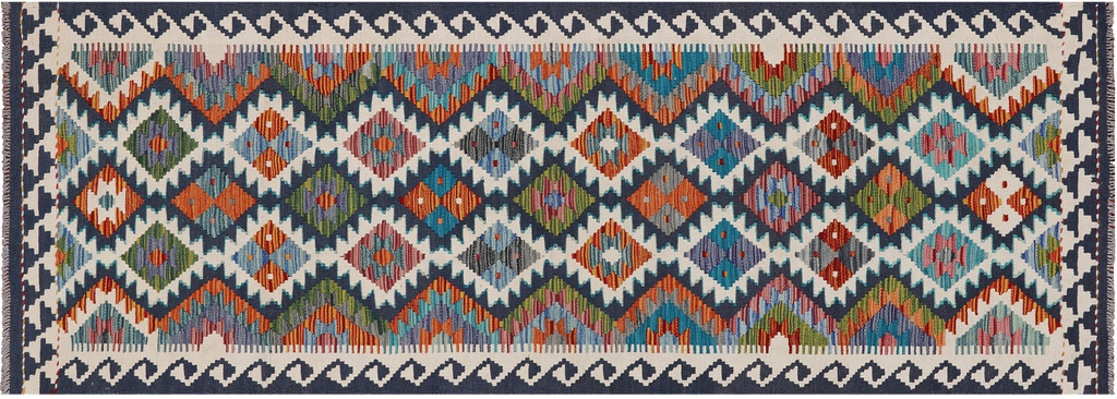 SUPER SALE 2' 9" X 7' 8" Runner Reversible Kilim Flat Weave Wool On Wool Rug - Q24218