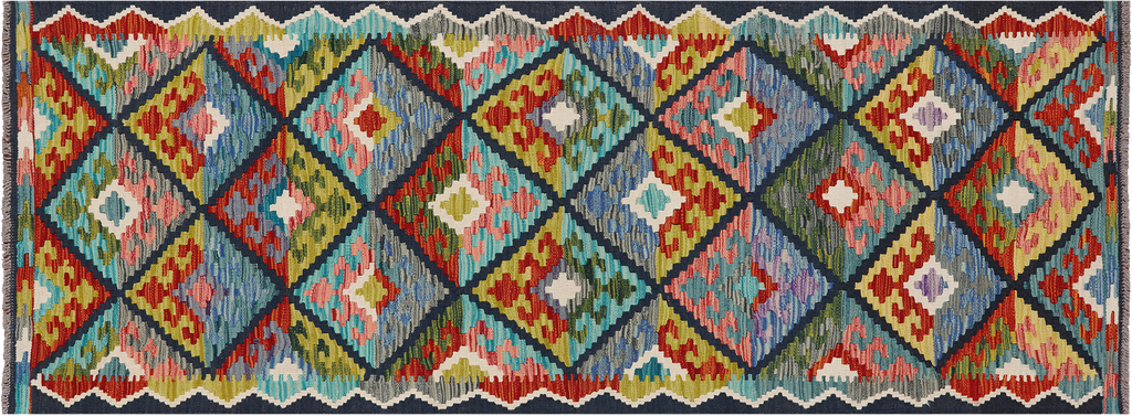 SUPER SALE 2' 10" X 7' 9" Runner Reversible Kilim Flat Weave Wool On Wool Rug - Q24219