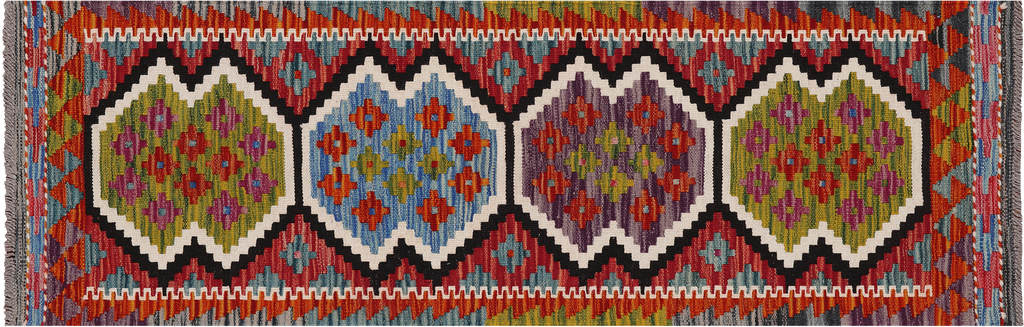 SUPER SALE 1' 8" X 5' 3" Runner Reversible Kilim Flat Weave Wool On Wool Rug - Q24222