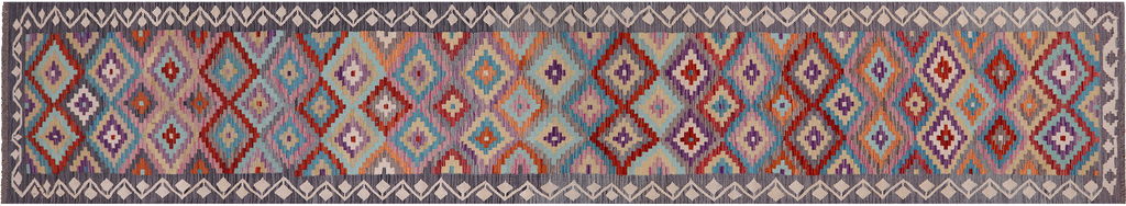 SUPER SALE 3' 0" X 16' 0" Reversible Kilim Flat Weave Wool On Wool Runner Rug - Q24223