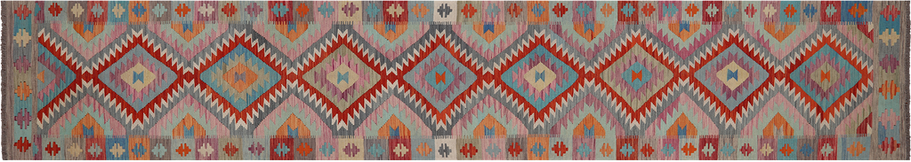 SUPER SALE 2' 9" X 15' 8" Runner Reversible Kilim Flat Weave Wool On Wool Rug - Q24224