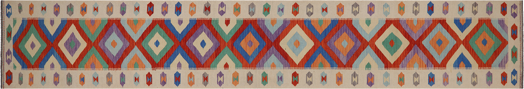 SUPER SALE 2' 8" X 16' 5" Reversible Kilim Flat Weave Wool On Wool Runner Rug - Q24227