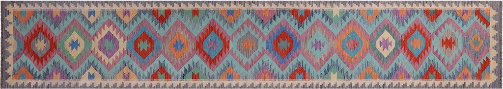 SUPER SALE 2' 8" X 15' 9" Runner Reversible Kilim Flat Weave Wool On Wool Rug - Q24231