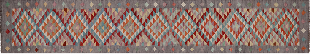 SUPER SALE 2' 9" X 15' 11" Reversible Kilim Flat Weave Wool On Wool Runner Rug - Q24233