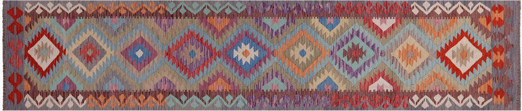 SUPER SALE 2' 7" X 12' 2" Reversible Kilim Flat Weave Wool On Wool Runner Rug - Q24236