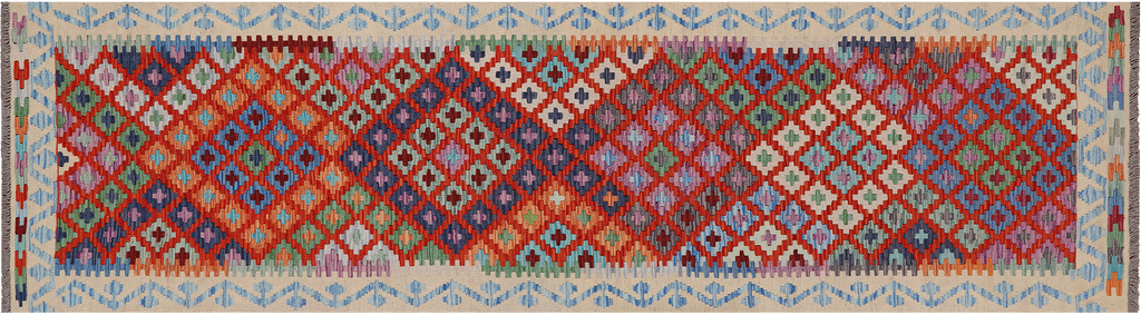 SUPER SALE 2' 9" X 9' 8" Reversible Kilim Flat Weave Wool On Wool Runner Rug - Q24237