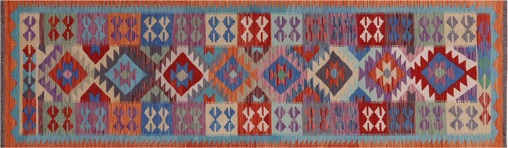 SUPER SALE 2' 10" X 9' 6" Runner Reversible Kilim Flat Weave Wool On Wool Rug - Q24238