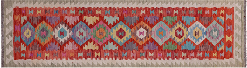 SUPER SALE 2' 9" X 9' 8" Reversible Kilim Flat Weave Wool On Wool Runner Rug - Q24240