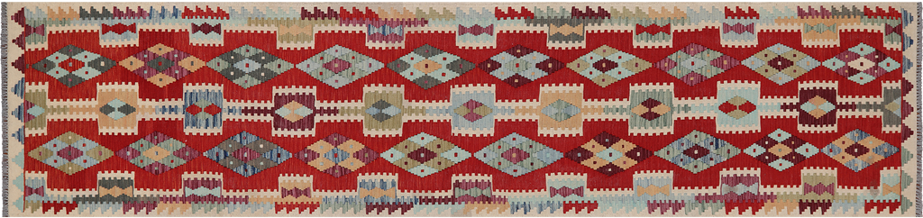SUPER SALE 2' 10" X 12' 8" Reversible Kilim Flat Weave Wool On Wool Runner Rug - Q24243