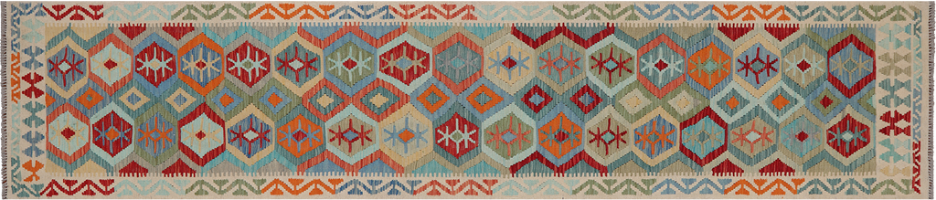 SUPER SALE 2' 9" X 12' 10" Reversible Kilim Flat Weave Wool On Wool Rug Runner - Q24244