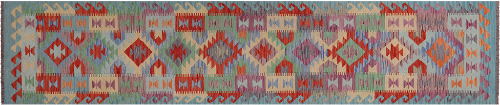 SUPER SALE 2' 8" X 12' 10" Runner Reversible Kilim Flat Weave Wool On Wool Rug - Q24245