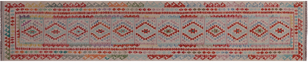 SUPER SALE 2' 7" X 12' 10" Runner Reversible Kilim Flat Weave Wool On Wool Rug - Q24247
