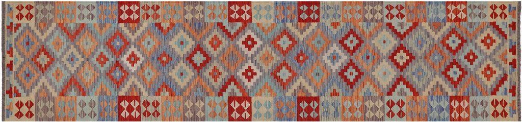SUPER SALE 2' 10" X 12' 7" Reversible Kilim Flat Weave Wool On Wool Runner Rug - Q24248
