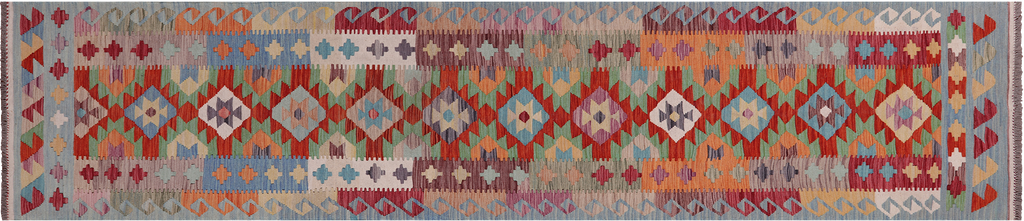 SUPER SALE 2' 9" X 12' 7" Reversible Kilim Flat Weave Wool On Wool Runner Rug - Q24249