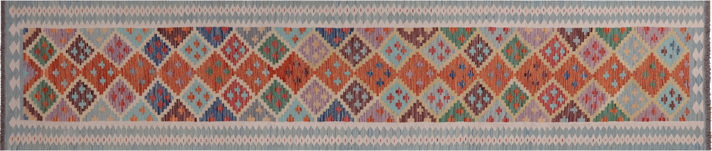 SUPER SALE 2' 8" X 12' 9" Runner Reversible Kilim Flat Weave Wool On Wool Rug - Q24250