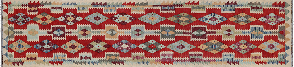 SUPER SALE 2' 9" X 12' 8" Runner Reversible Kilim Flat Weave Wool On Wool Rug - Q24251