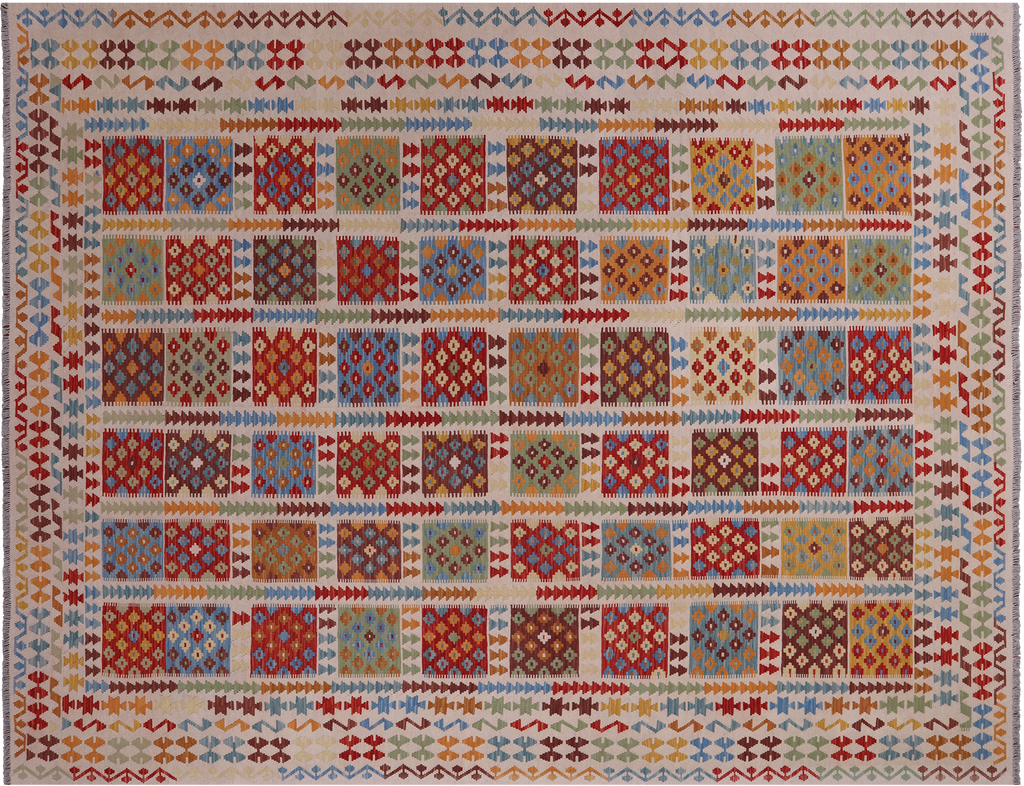SUPER SALE 10' 1" X 12' 10" Reversible Kilim Flat Weave Wool On Wool Rug - Q24252