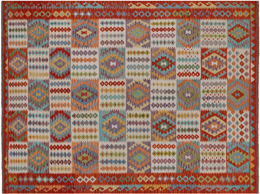 SUPER SALE 8' 7" X 11' 4" Reversible Kilim Flat Weave Wool On Wool Rug - Q24253