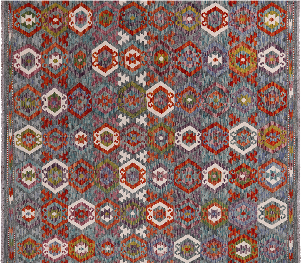 SUPER SALE 8' 6" X 9' 8" Reversible Kilim Flat Weave Wool On Wool Rug - Q24254